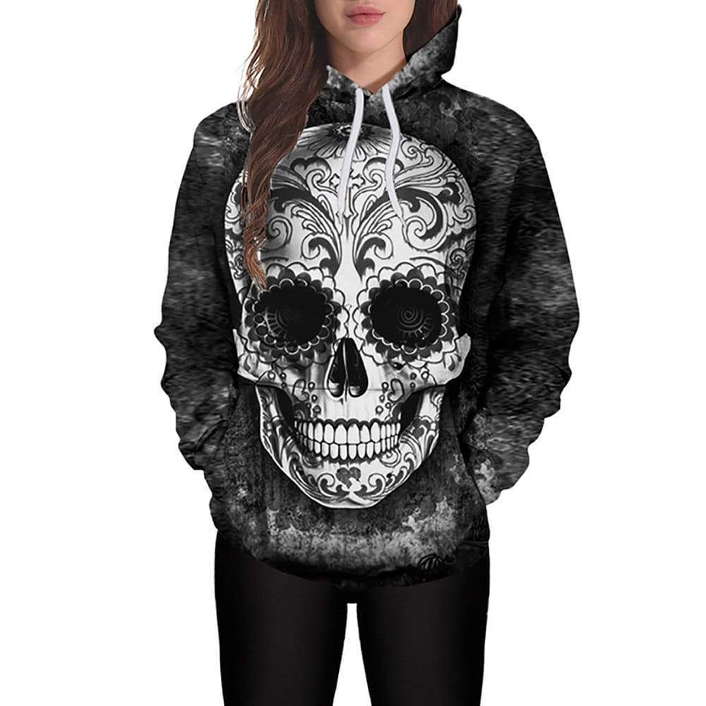 Printed Skull Head Hooded Long Sleeve Hoodie HC0609 - Amaze Style™-Apparel