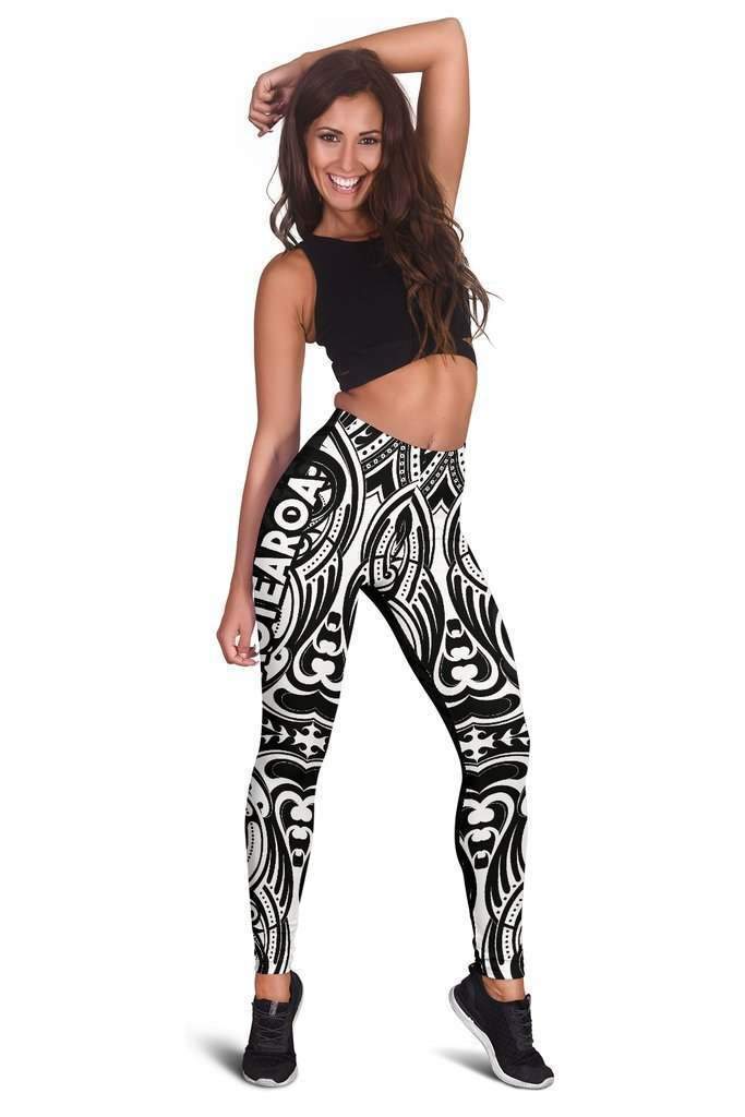 Aotearoa Maori with Map and Silver Fern Leggings - Front Half Style HC0908 - Amaze Style™-Apparel