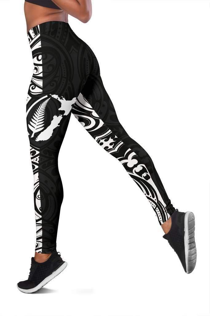Aotearoa Maori with Map and Silver Fern Leggings - Front Half Style HC0908 - Amaze Style™-Apparel