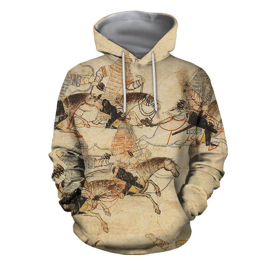 3D All Over Print Mongol Warriors Art Hoodie - Amaze Style™-Apparel