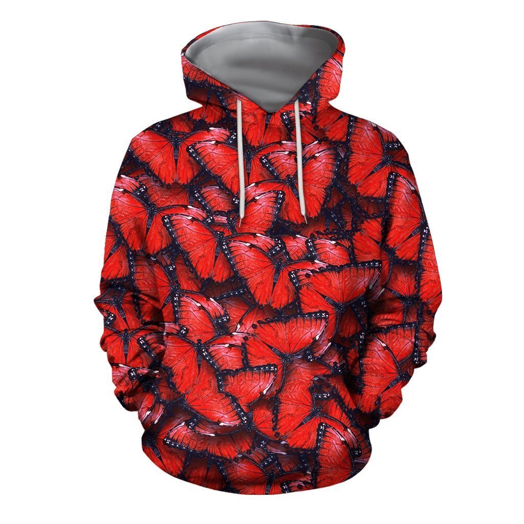 3D All Over Print Red Butterflies Hoodie - Amaze Style™-Apparel
