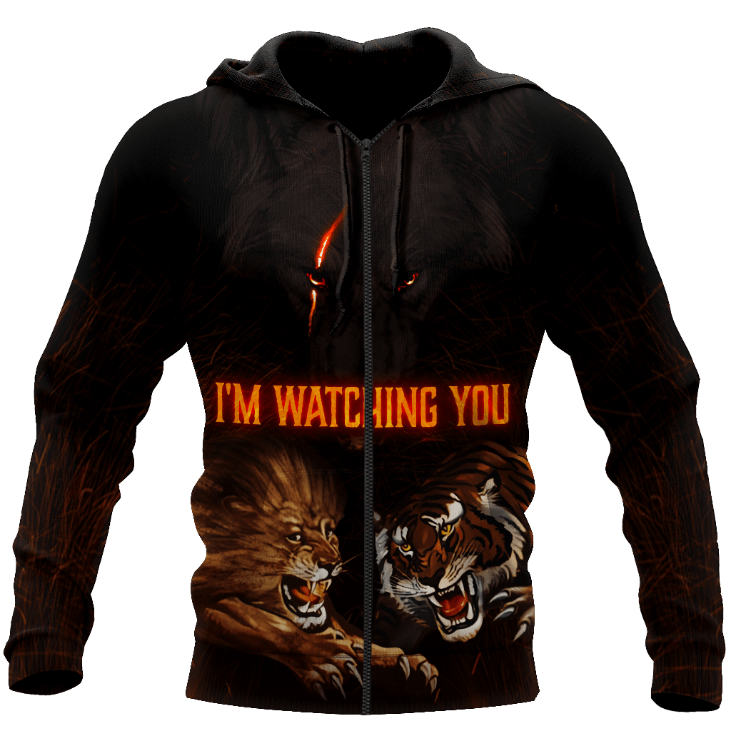 Wolf I Am Watching You All 3D Over Printed Unisex Hoodie ML