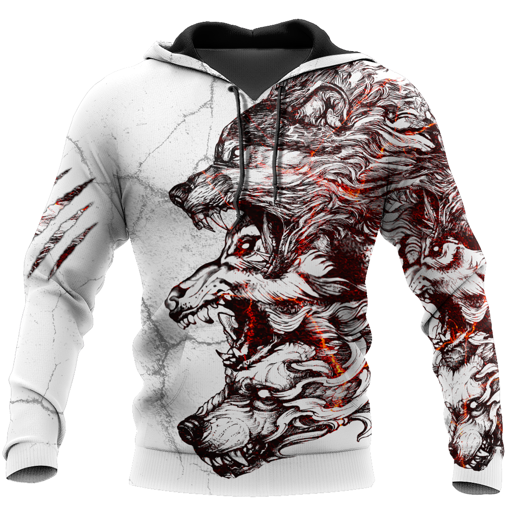 Three Gray Wolfs White Tattoo 3D Over Printed Shirt for Men and Women