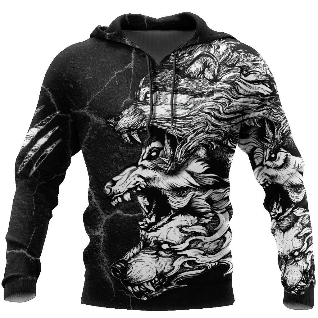 Three Gray Wolfs Tattoo 3D Over Printed Shirt for Men and Women