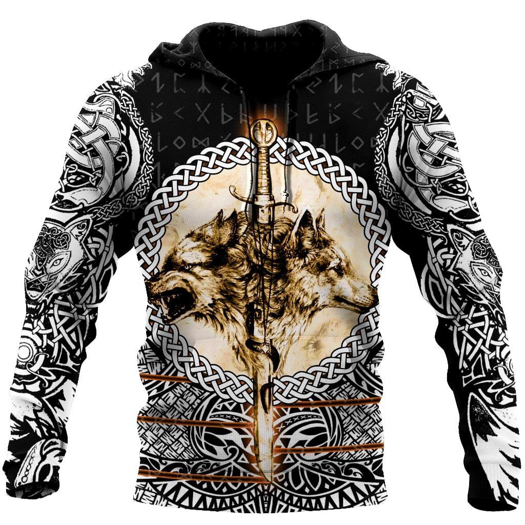 Wolf & Viking Tattoo 3D Over Printed Hoodie for Men and Women-ML