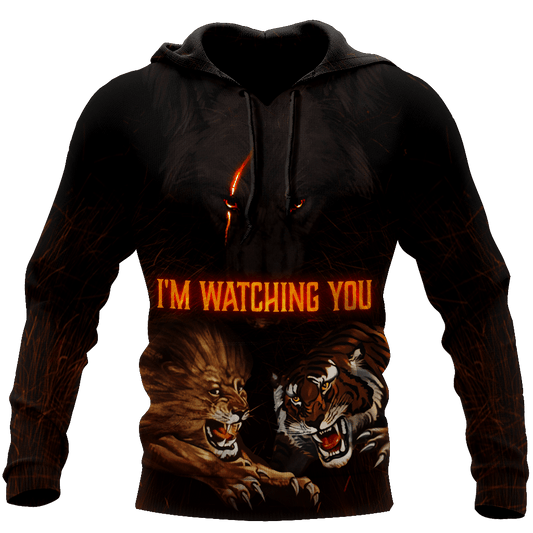 Wolf I Am Watching You All 3D Over Printed Unisex Hoodie ML