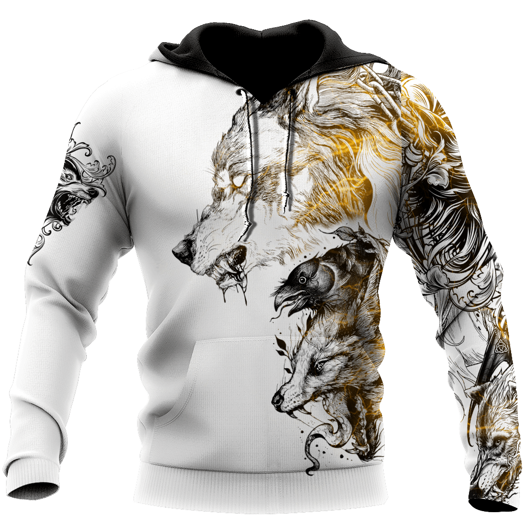 Wolf Tattoo II 3D Over Printed Unisex Hoodie-ML