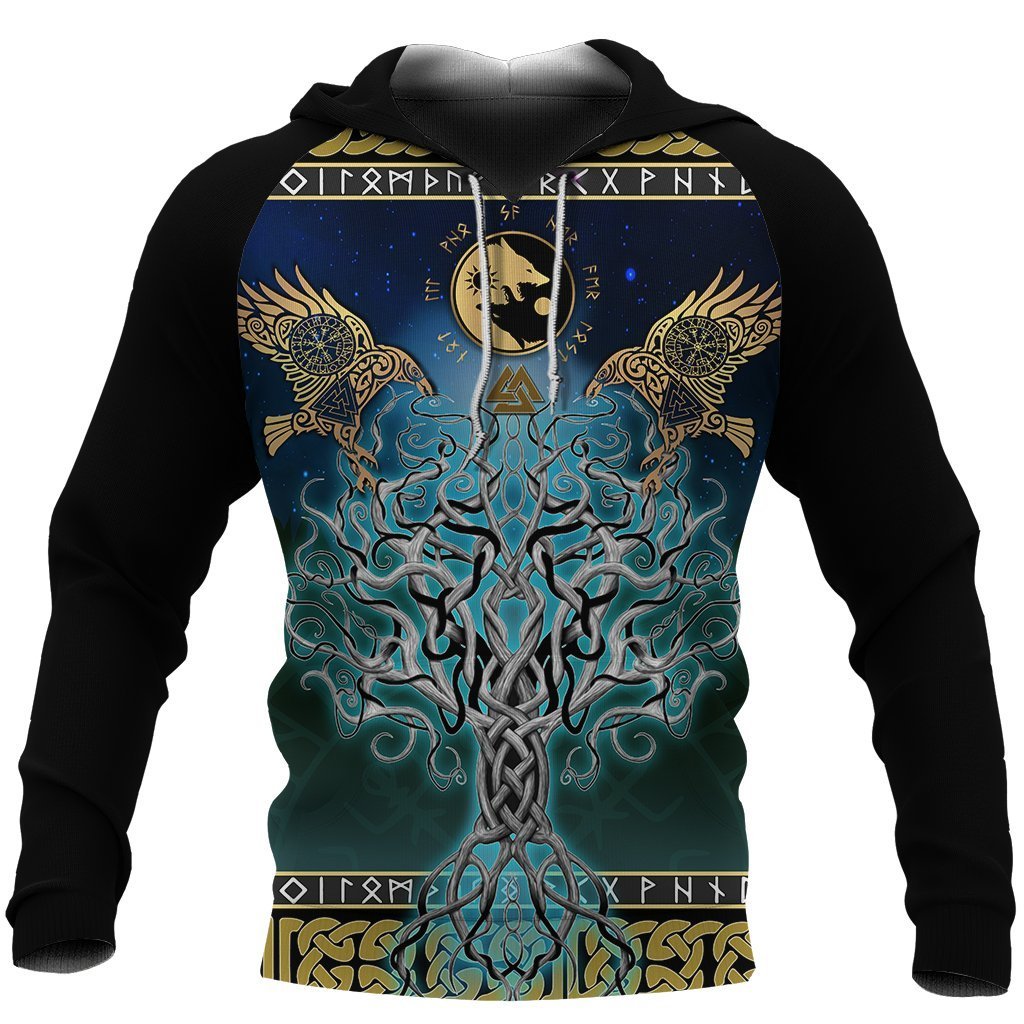 Viking Tree Of Life Fenrir Skoll And Hati Raven Rune - Amaze Style™-Apparel