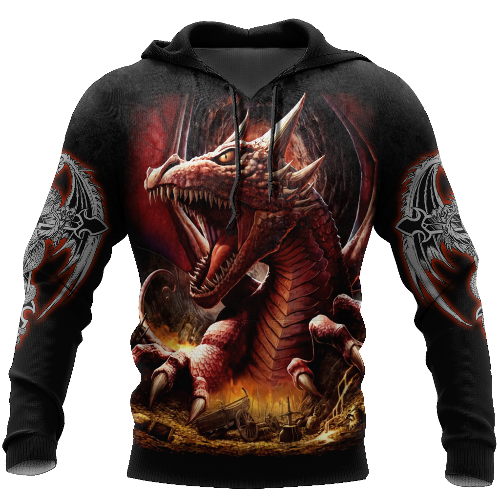 3D Armor Tattoo and Dungeon Dragon Hoodie HAC140101-Apparel-NM-Hoodie-S-Vibe Cosy™