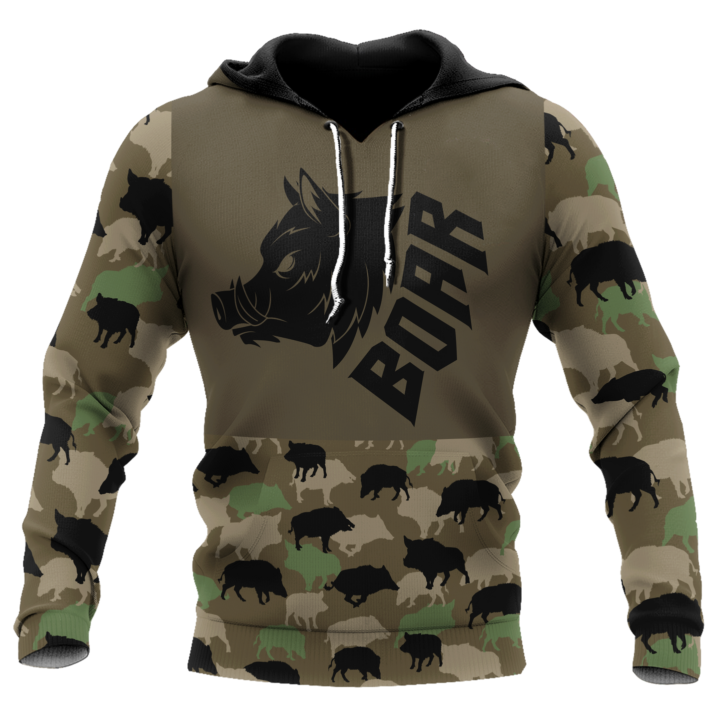Boar Hunting Dark Green Camo 3D All Over Printed Shirt