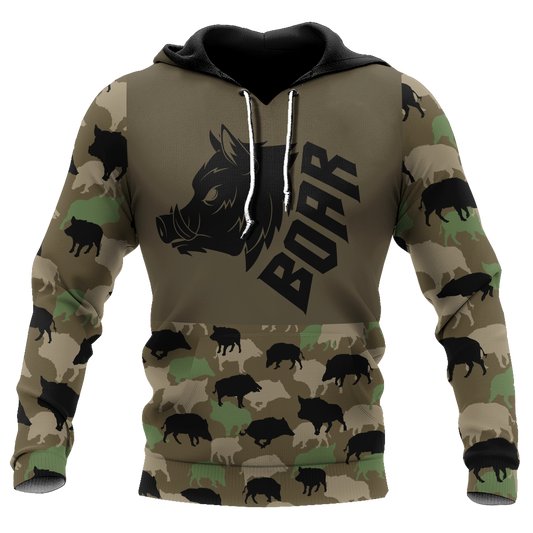 Boar Hunting Dark Green Camo 3D All Over Printed Shirt