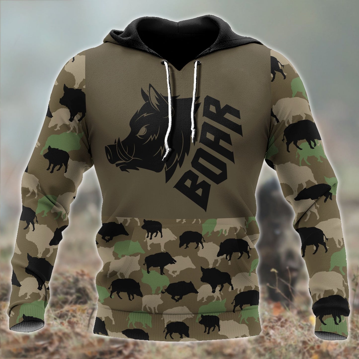 Boar Hunting Dark Green Camo 3D All Over Printed Shirt