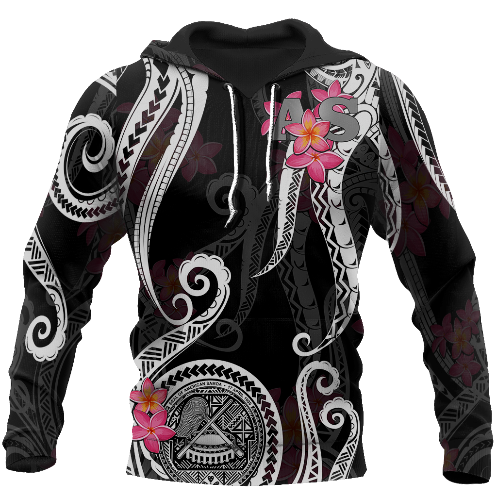 American Samoa Polynesian Hoodie - Black Plumeria 3d all over printed shirt and short for man and women JJ120204 PL - Amaze Style™-Apparel