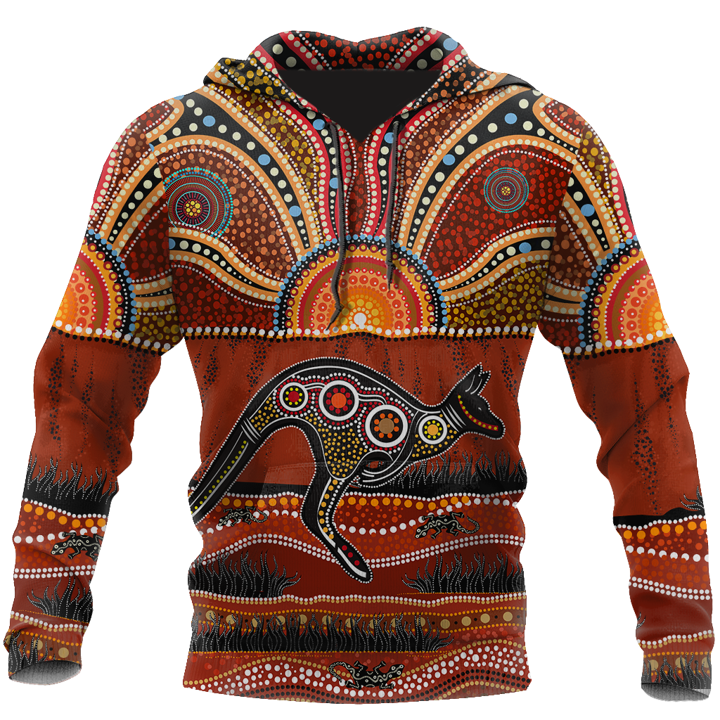 Aboriginal Australia Kangaroo running Lizard Art shirts for men and women