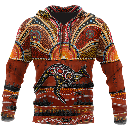 Aboriginal Australia Kangaroo running Lizard Art shirts for men and women