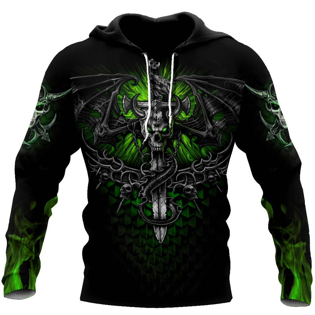 All Over Printed Fantasy Bat Skull And Sword Hoodie For Men And Women MEI