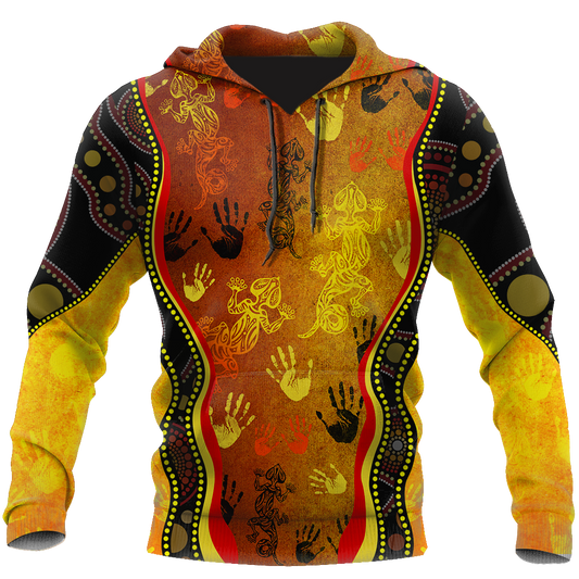 Aboriginal Australia Rock Painting Hand Lizard Art Golden Style shirts for men and women