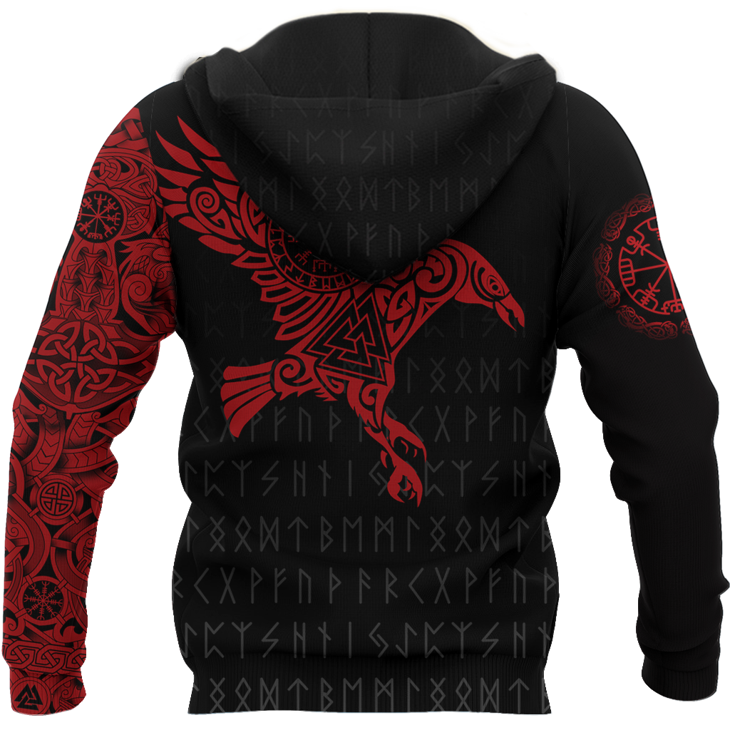 Vikings - The Raven of Odin Tattoo Red Hoodie - Amaze Style™-Apparel
