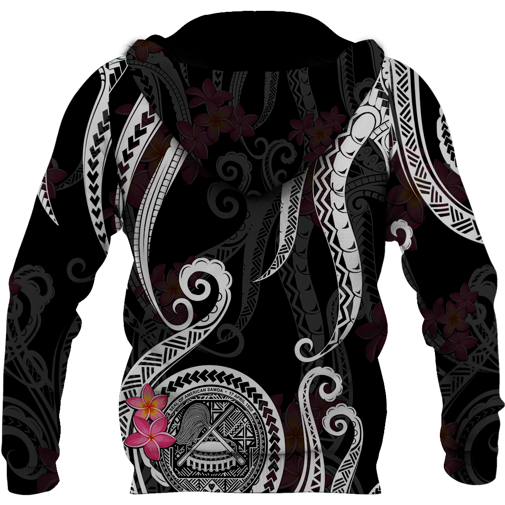 American Samoa Polynesian Hoodie - Black Plumeria 3d all over printed shirt and short for man and women JJ120204 PL - Amaze Style™-Apparel