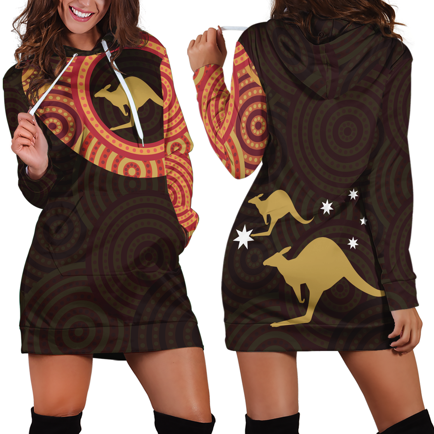 Australia In My Heart Aboriginal Tattoo Kangaroo Hoodie Yellow (No "Australia" words on back) - Amaze Style™-Apparel