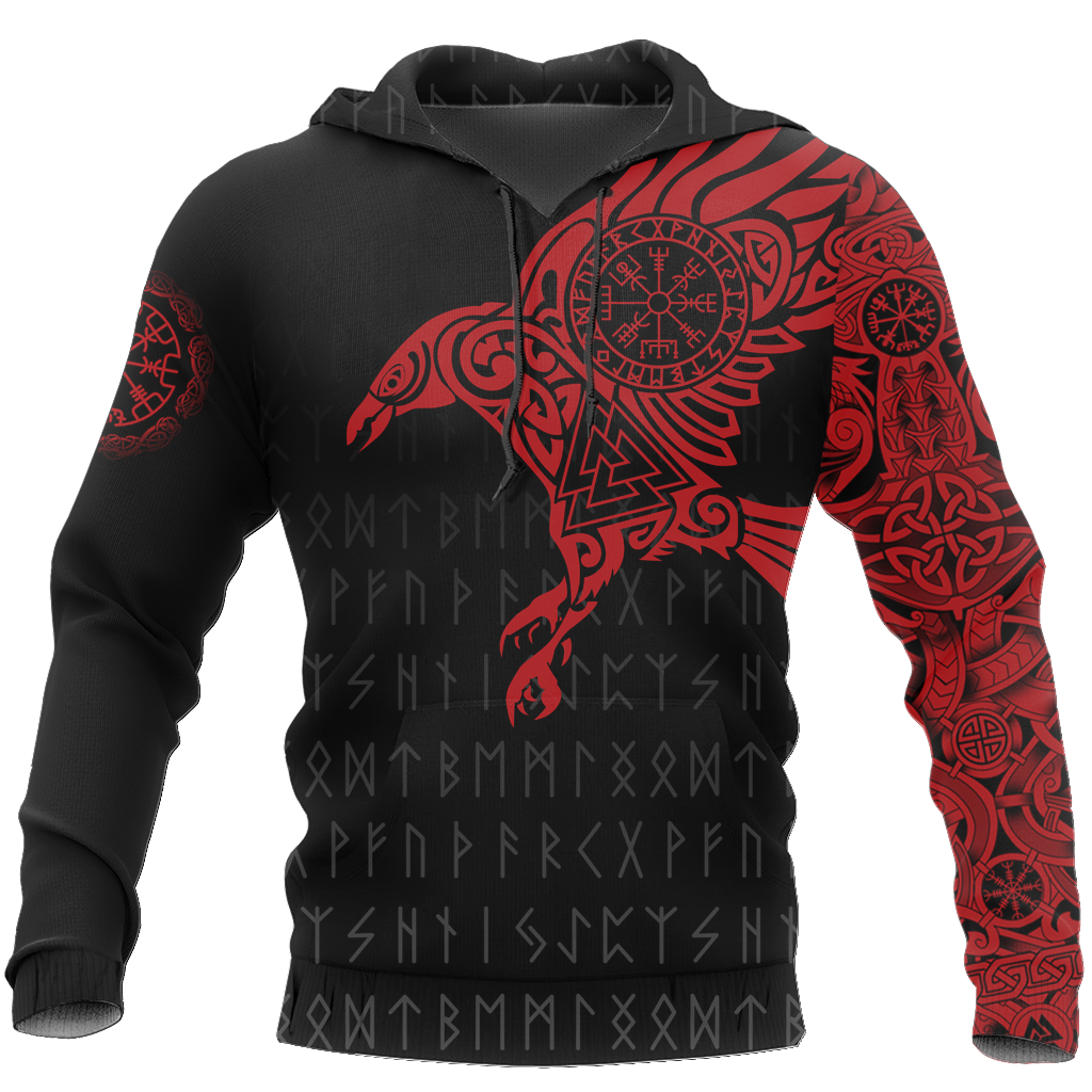Vikings - The Raven of Odin Tattoo Red Hoodie - Amaze Style™-Apparel