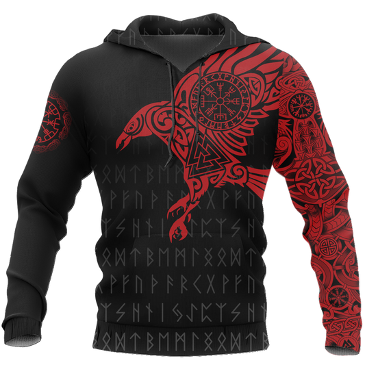 Vikings - The Raven of Odin Tattoo Red Hoodie - Amaze Style™-Apparel