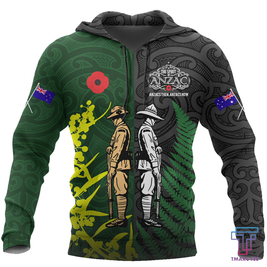 Tmarc Tee Anzac day fern-wattle lest we forget Kiwi and Australia Soldier
