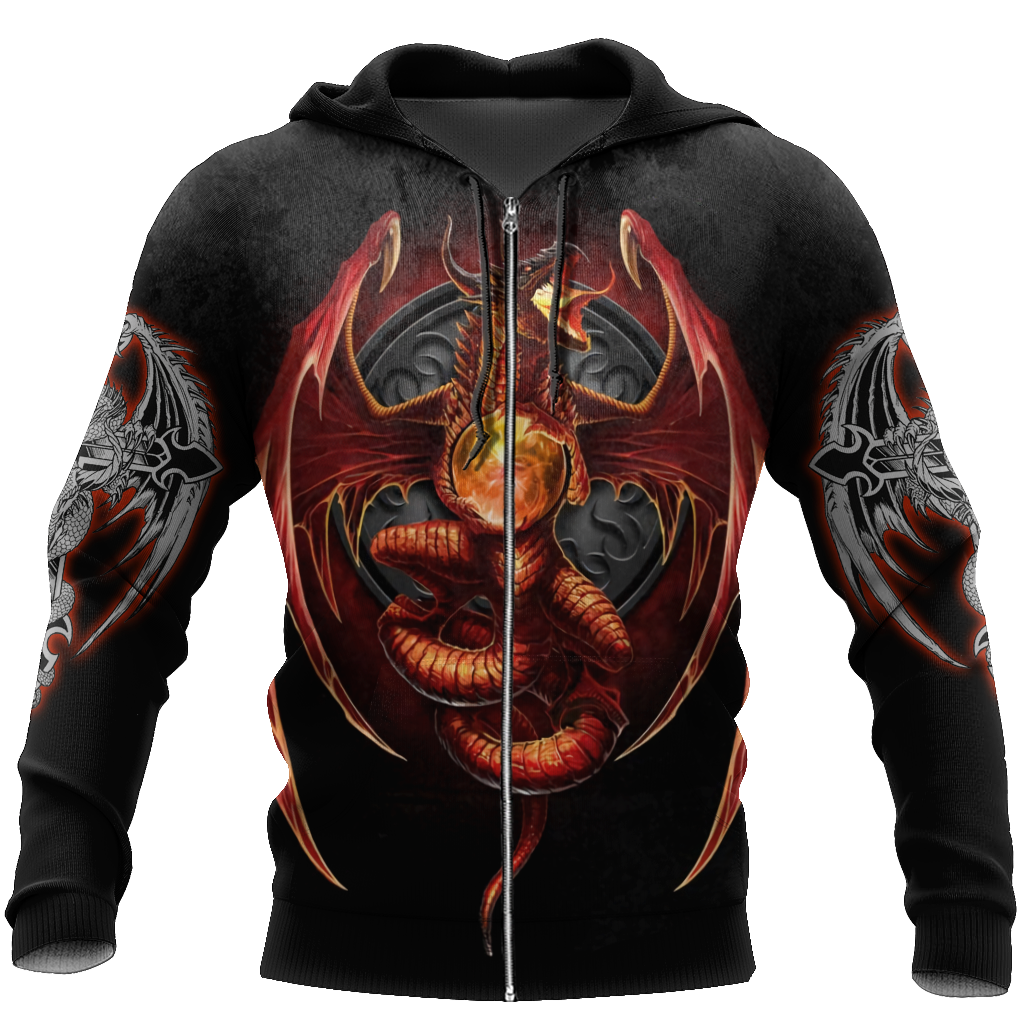 3D Armor Tattoo and Dungeon Dragon Hoodie HAC140102-Apparel-NM-Zip hoodie-S-Vibe Cosy™