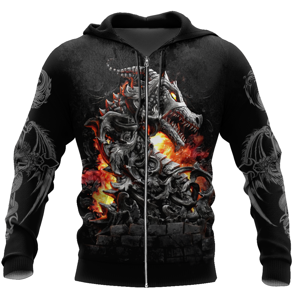 3D Armor Tattoo and Dungeon Dragon Hoodie HAC140103-Apparel-NM-Zip hoodie-S-Vibe Cosy™