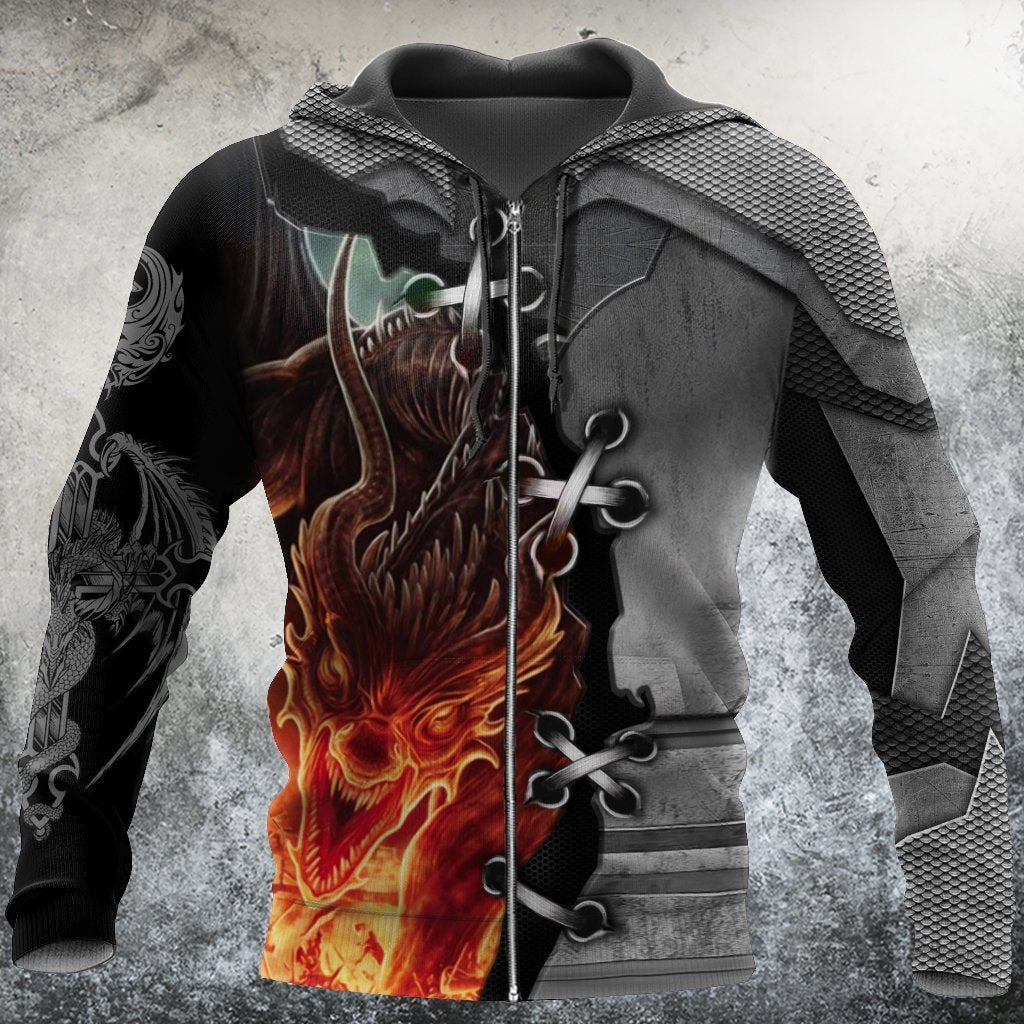 3D Tattoo and Dungeon Dragon Hoodie HAC111202-Apparel-NM-Zip hoodie-S-Vibe Cosy™