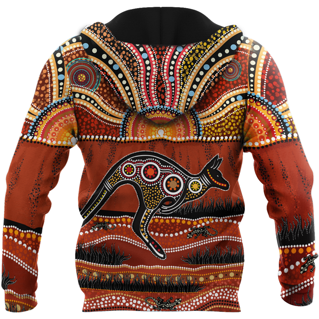 Aboriginal Australia Kangaroo running Lizard Art shirts for men and women