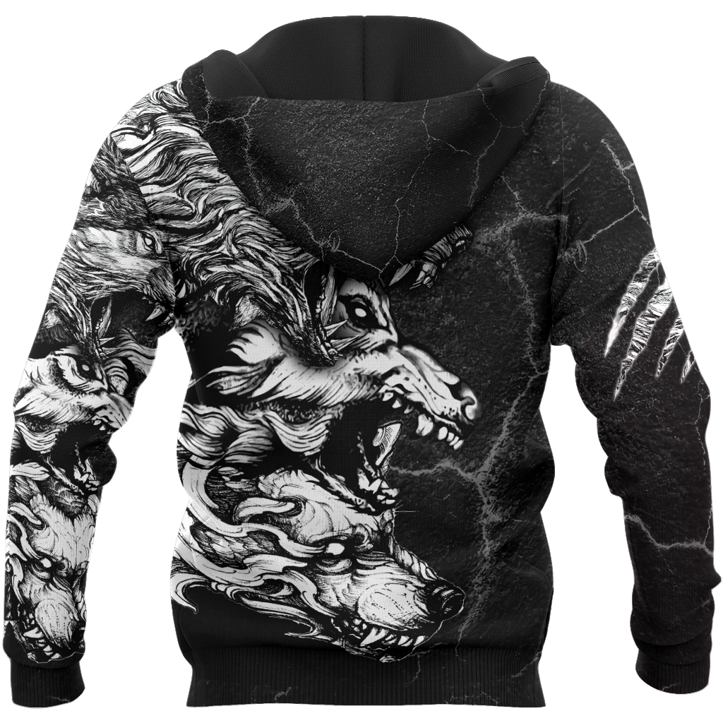 Three Gray Wolfs Tattoo 3D Over Printed Shirt for Men and Women