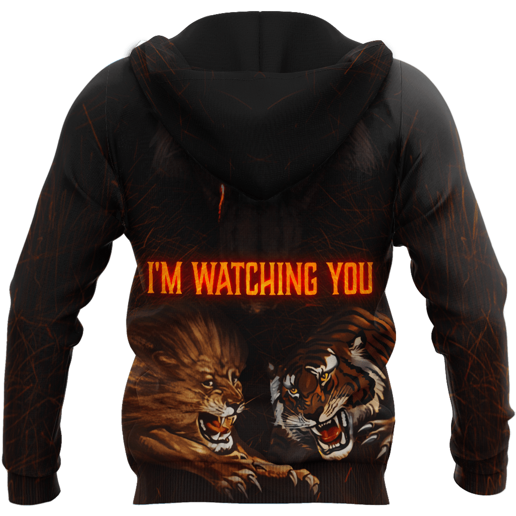 Wolf I Am Watching You All 3D Over Printed Unisex Hoodie ML