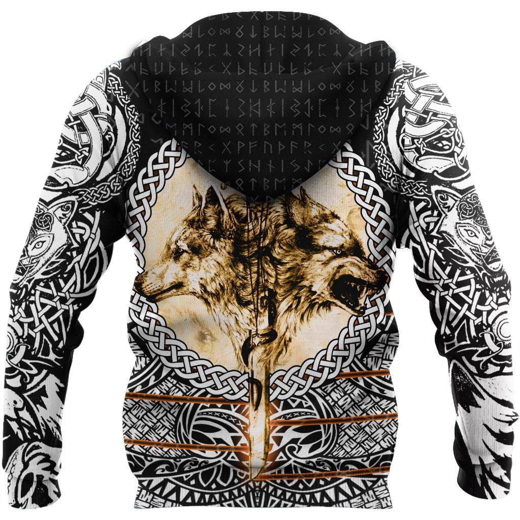 Wolf & Viking Tattoo 3D Over Printed Hoodie for Men and Women-ML