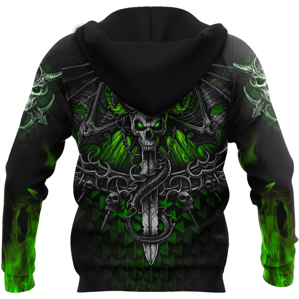All Over Printed Fantasy Bat Skull And Sword Hoodie For Men And Women MEI