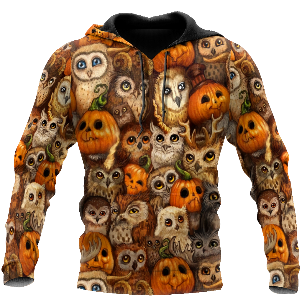 Halloween Pumpkin and Owl Over Printed Shirts For Men and Women