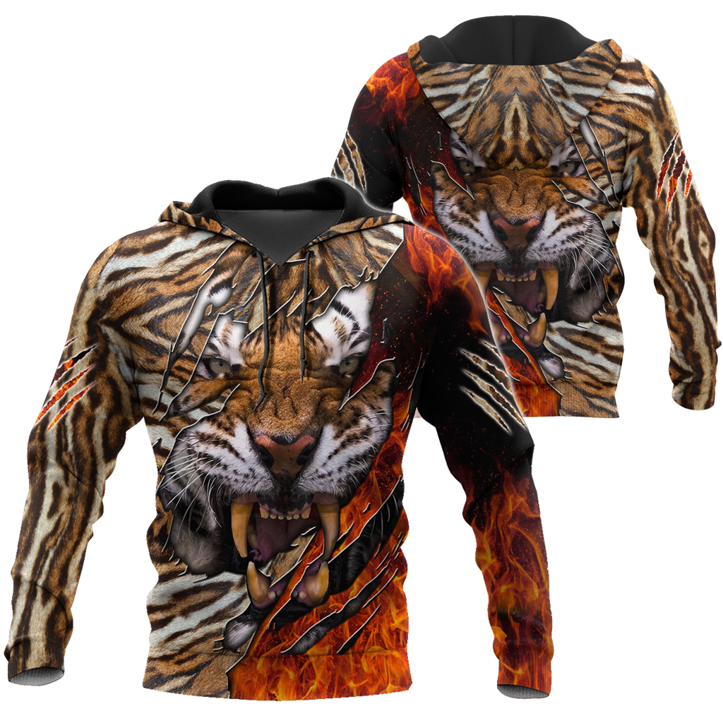 Warrior Tiger Hoodie Over Printed for Men and Women