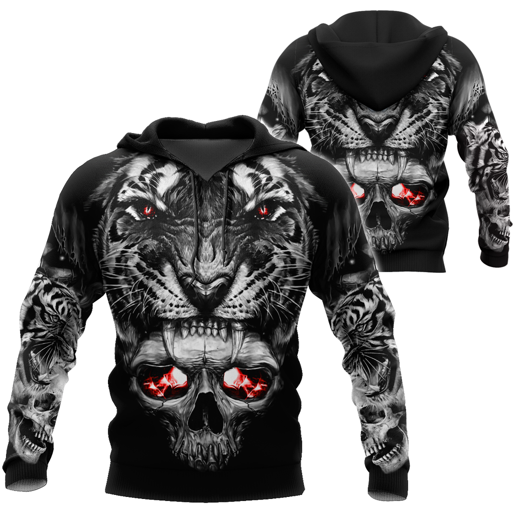 3D Tattoo Skull Tiger Over Printed Shirt for Men and Women