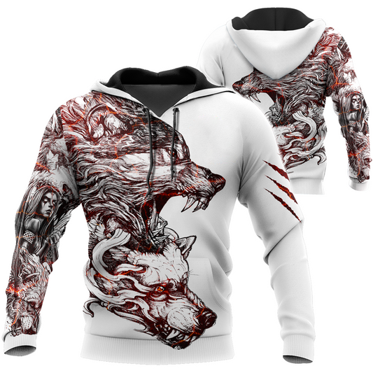 3D Alpha Wolf Tattoo Over Printed Shirt for Men and Women