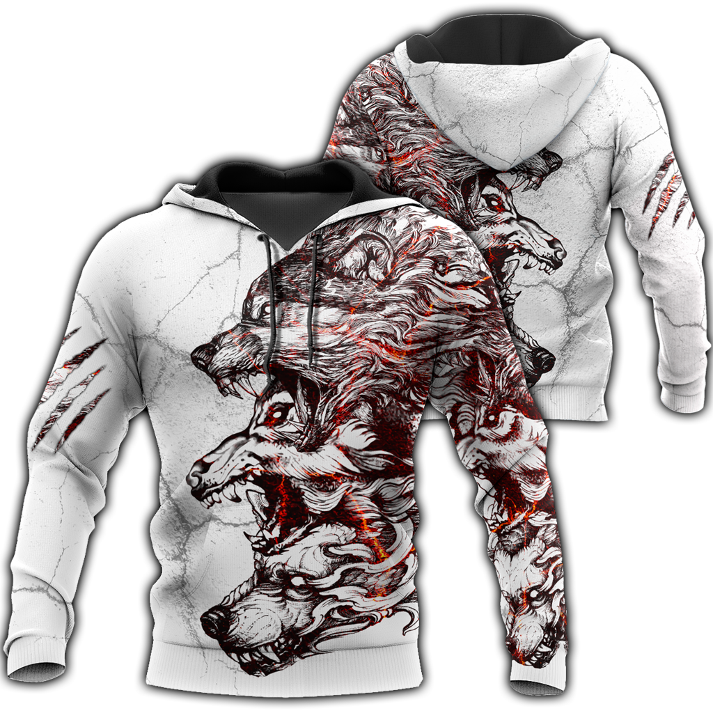 Three Gray Wolfs White Tattoo 3D Over Printed Shirt for Men and Women