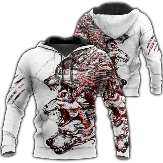 Three Gray Wolfs White Tattoo 3D Over Printed Shirt for Men and Women