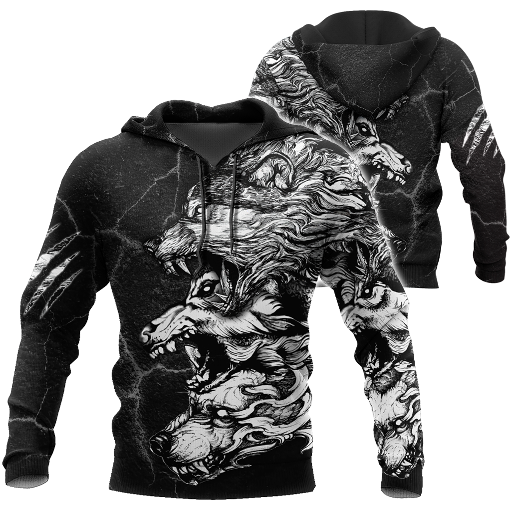 Three Gray Wolfs Tattoo 3D Over Printed Shirt for Men and Women