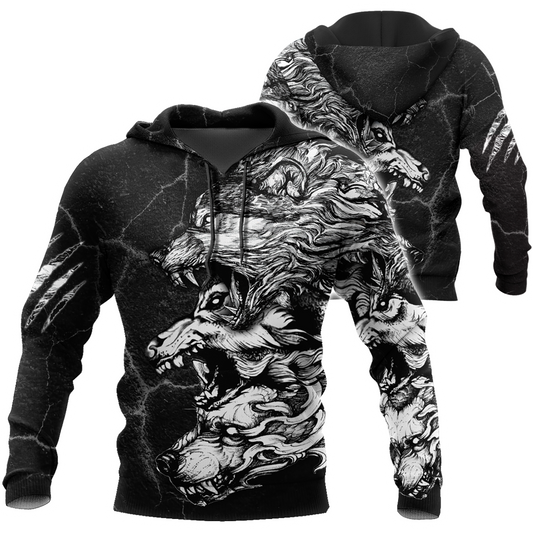 Three Gray Wolfs Tattoo 3D Over Printed Shirt for Men and Women