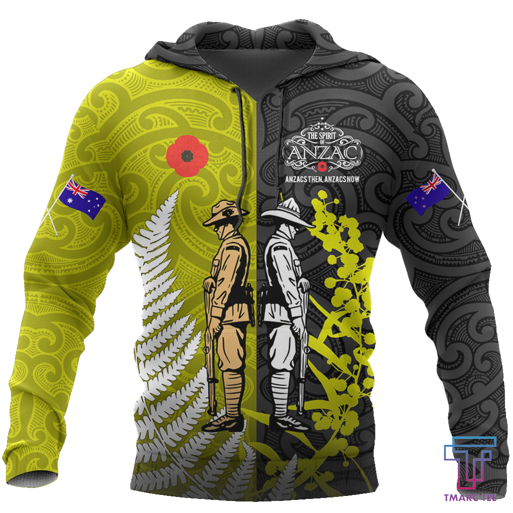 Remembrance day lest we forget Australia and Kiwi Soldier wattle silver fern TR030404 - Amaze Style™-Apparel