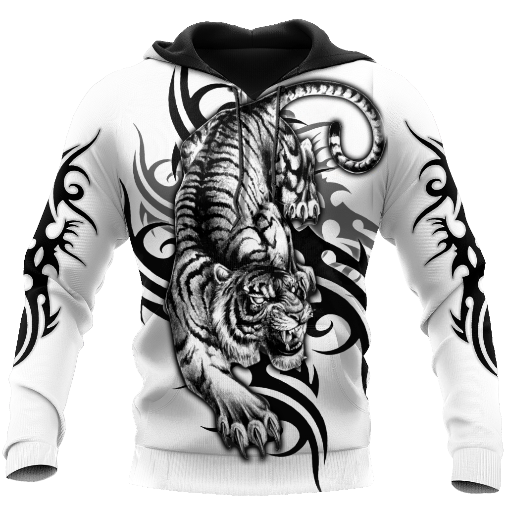 White Tiger Tribal Tattoo 3D All Over Printed Shirts For Men and Women
