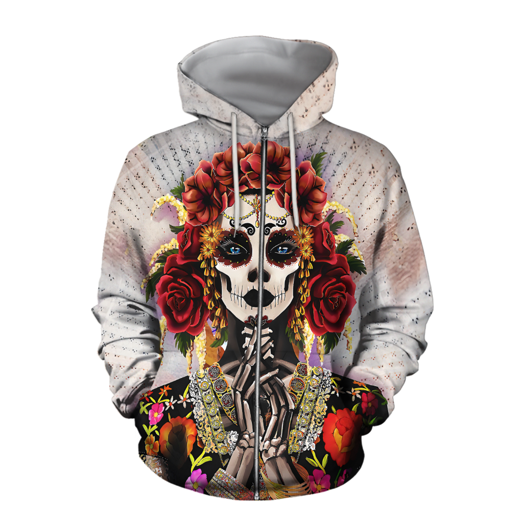 All Over Printed Day Of The Dead Catrina Hoodie HHT03092006-MEI