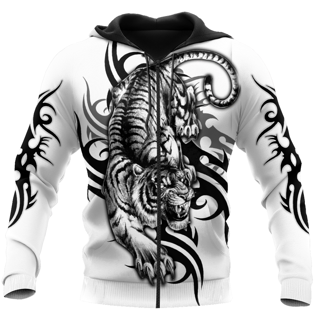 White Tiger Tribal Tattoo 3D All Over Printed Shirts For Men and Women