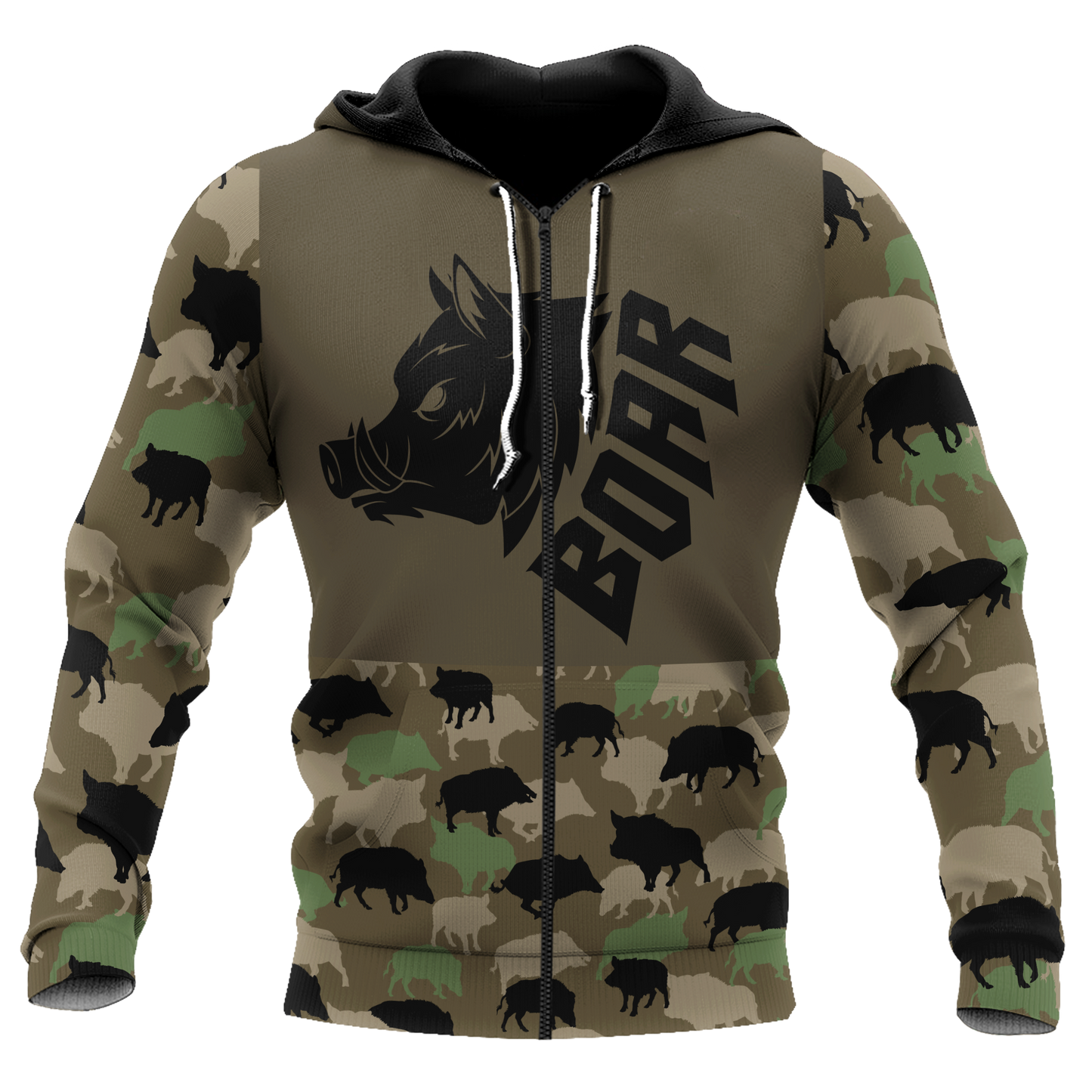 Boar Hunting Dark Green Camo 3D All Over Printed Shirt