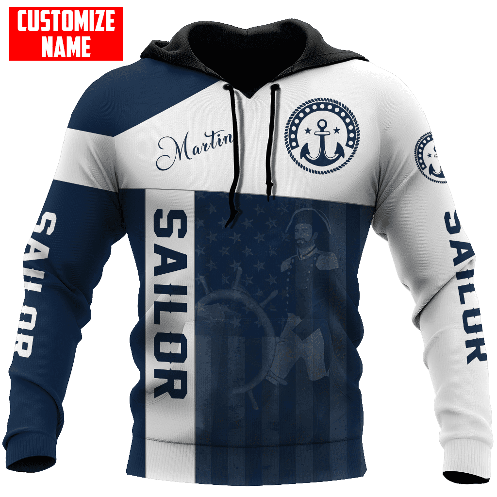 US Sailor Captain hold Helm Custom name 3D printed shirts