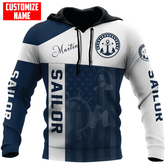 US Sailor Captain hold Helm Custom name 3D printed shirts